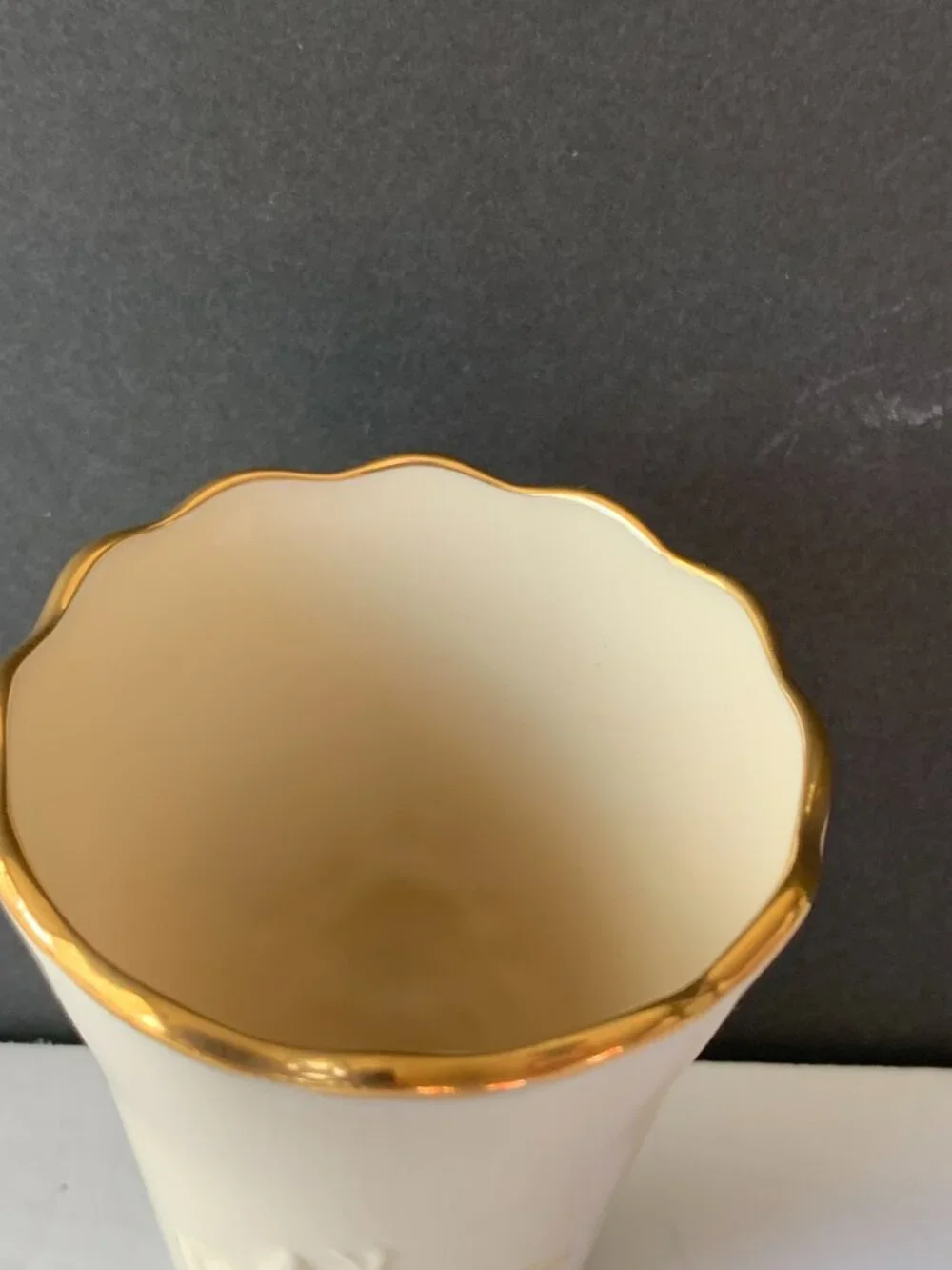 Vintage Lenox Rose Bud Vase Ivory Porcelain 24K Gold Trim Embossed Rose